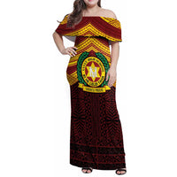 Personalised Tonga Vava'u High School Family Matching Off Shoulder Maxi Dress and Hawaiian Shirt Polynesian Ngatu Tribal LT9 Mom's Dress Red - Polynesian Pride