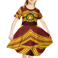 Personalised Tonga Vava'u High School Kid Short Sleeve Dress Polynesian Ngatu Tribal
