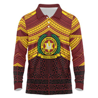 Personalised Tonga Vava'u High School Long Sleeve Polo Shirt Polynesian Ngatu Tribal