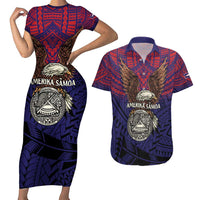 American Samoa Brave Eagle Personalized Couples Matching Short Sleeve Bodycon Dress and Hawaiian Shirt National Flag Color