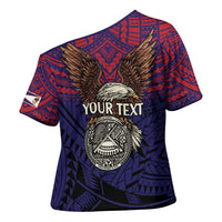American Samoa Brave Eagle Personalized Cross Shoulder Shirt National Flag Color - Polynesian Pride