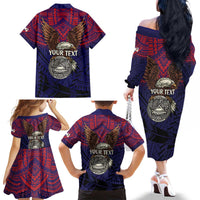 American Samoa Brave Eagle Personalized Family Matching Off The Shoulder Long Sleeve Dress and Hawaiian Shirt National Flag Color