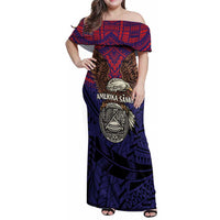American Samoa Brave Eagle Personalized Family Matching Off Shoulder Maxi Dress and Hawaiian Shirt National Flag Color