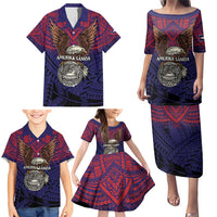 American Samoa Brave Eagle Personalized Family Matching Puletasi and Hawaiian Shirt National Flag Color