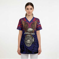 American Samoa Brave Eagle Personalized Scrub Top National Flag Color - Polynesian Pride