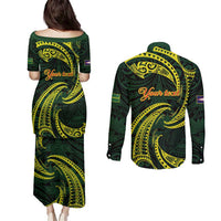 American Samoa Manua Cession Day Personalized Couples Matching Puletasi and Long Sleeve Button Shirt Polynesian Wave Style