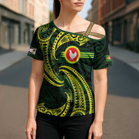 American Samoa Manua Cession Day Personalized Cross Shoulder Shirt Polynesian Wave Style - Polynesian Pride