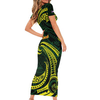 American Samoa Manua Cession Day Personalized Short Sleeve Bodycon Dress Polynesian Wave Style