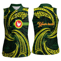 American Samoa Manua Cession Day Personalized Women Sleeveless Polo Shirt Polynesian Wave Style