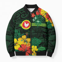 American Samoa Manu'atele Personalized Bomber Puffer Jacket Manua Island Hibiscus Flowers - Polynesian Pride