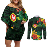 American Samoa Manu'atele Personalized Couples Matching Off Shoulder Short Dress and Long Sleeve Button Shirt Manua Island Hibiscus Flowers