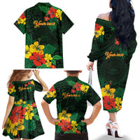 American Samoa Manu'atele Personalized Family Matching Off The Shoulder Long Sleeve Dress and Hawaiian Shirt Manua Island Hibiscus Flowers