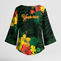 American Samoa Manu'atele Personalized Kimono Sleeve Blouse Manua Island Hibiscus Flowers - Polynesian Pride