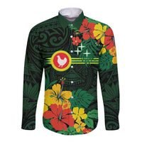 American Samoa Manu'atele Personalized Long Sleeve Button Shirt Manua Island Hibiscus Flowers