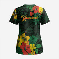 American Samoa Manu'atele Personalized Scrub Top Manua Island Hibiscus Flowers - Polynesian Pride