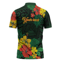 American Samoa Manu'atele Personalized Zipper Polo Shirt Manua Island Hibiscus Flowers - Polynesian Pride