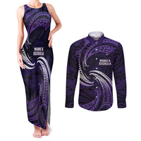 Manua Segaula American Samoa High School Personalized Couples Matching Tank Maxi Dress and Long Sleeve Button Shirt Polynesian Wave Style