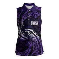 Manua Segaula American Samoa High School Personalized Women Sleeveless Polo Shirt Polynesian Wave Style
