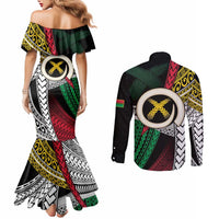 Ni-Van Vanuatu 45th Yumi Yumi Yumi Couples Matching Mermaid Dress and Long Sleeve Button Shirt Vanuatuan Boar Tusk Polynesian Pattern