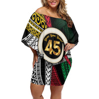 Ni-Van Vanuatu 45th Yumi Yumi Yumi Family Matching Off Shoulder Short Dress and Hawaiian Shirt Vanuatuan Boar Tusk Polynesian Pattern