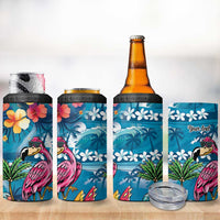 Hawaiian Flamingo Hibiscus Personalised 4 in 1 Can Cooler Tumbler Blue Summer Tropical Flowers - Polynesian Pride