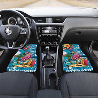 Hawaiian Flamingo Hibiscus Personalised Car Mats Blue Summer Tropical Flowers - Polynesian Pride