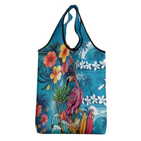 Hawaiian Flamingo Hibiscus Personalised Grocery Bag Blue Summer Tropical Flowers - Polynesian Pride