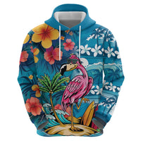 Hawaiian Flamingo Hibiscus Personalised Hoodie Blue Summer Tropical Flowers - Polynesian Pride