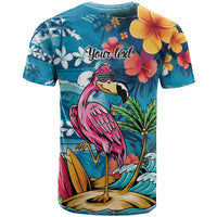 Hawaiian Flamingo Hibiscus Personalised T Shirt Blue Summer Tropical Flowers - Polynesian Pride
