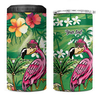 Hawaiian Flamingo Hibiscus Personalised 4 in 1 Can Cooler Tumbler Green Summer Tropical Flowers - Polynesian Pride