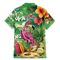 Hawaiian Flamingo Hibiscus Personalised Family Matching Mermaid Dress and Hawaiian Shirt Green Summer Tropical Flowers LT9 - Polynesian Pride
