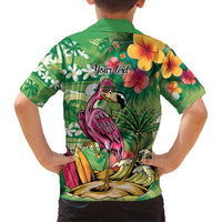 Hawaiian Flamingo Hibiscus Personalised Family Matching Tank Maxi Dress and Hawaiian Shirt Green Summer Tropical Flowers - Polynesian Pride