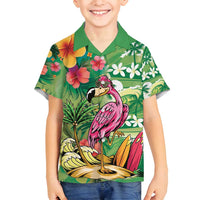 Hawaiian Flamingo Hibiscus Personalised Family Matching Tank Maxi Dress and Hawaiian Shirt Green Summer Tropical Flowers - Polynesian Pride