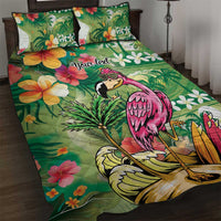 Hawaiian Flamingo Hibiscus Personalised Quilt Bed Set Green Summer Tropical Flowers - Polynesian Pride