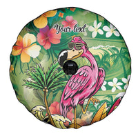 Hawaiian Flamingo Hibiscus Personalised Spare Tire Cover Green Summer Tropical Flowers - Polynesian Pride