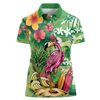 Hawaiian Flamingo Hibiscus Personalised Women Polo Shirt Green Summer Tropical Flowers LT9 Female Green - Polynesian Pride