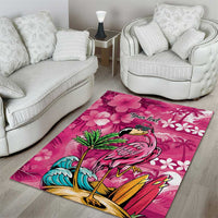 Hawaiian Flamingo Hibiscus Personalised Area Rug Pink Summer Tropical Flowers - Polynesian Pride