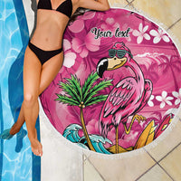 Hawaiian Flamingo Hibiscus Personalised Beach Blanket Pink Summer Tropical Flowers - Polynesian Pride