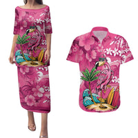 Hawaiian Flamingo Hibiscus Personalised Couples Matching Puletasi and Hawaiian Shirt Pink Summer Tropical Flowers LT9 Pink - Polynesian Pride