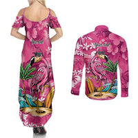 Hawaiian Flamingo Hibiscus Personalised Couples Matching Summer Maxi Dress and Long Sleeve Button Shirt Pink Summer Tropical Flowers LT9 - Polynesian Pride