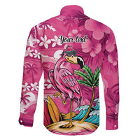 Hawaiian Flamingo Hibiscus Personalised Family Matching Long Sleeve Bodycon Dress and Hawaiian Shirt Pink Summer Tropical Flowers LT9 - Polynesian Pride