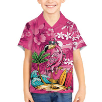 Hawaiian Flamingo Hibiscus Personalised Family Matching Long Sleeve Bodycon Dress and Hawaiian Shirt Pink Summer Tropical Flowers LT9 Son's Shirt Pink - Polynesian Pride