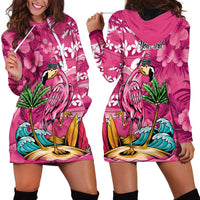 Hawaiian Flamingo Hibiscus Personalised Hoodie Dress Pink Summer Tropical Flowers LT9 - Polynesian Pride