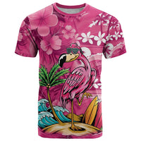 Hawaiian Flamingo Hibiscus Personalised T Shirt Pink Summer Tropical Flowers - Polynesian Pride