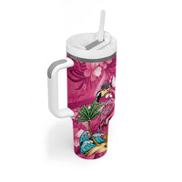 Hawaiian Flamingo Hibiscus Personalised Tumbler With Handle Pink Summer Tropical Flowers - Polynesian Pride