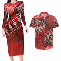 Vintage Ngatu Tribal Tonga Pattern Couples Matching Long Sleeve Bodycon Dress and Hawaiian Shirt - Polynesian Pride