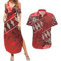 Vintage Ngatu Tribal Tonga Pattern Couples Matching Summer Maxi Dress and Hawaiian Shirt - Polynesian Pride