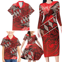 Vintage Ngatu Tribal Tonga Pattern Family Matching Long Sleeve Bodycon Dress and Hawaiian Shirt - Polynesian Pride