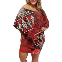 Vintage Ngatu Tribal Tonga Pattern Off Shoulder Short Dress - Polynesian Pride