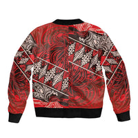Vintage Ngatu Tribal Tonga Pattern Sleeve Zip Bomber Jacket - Polynesian Pride